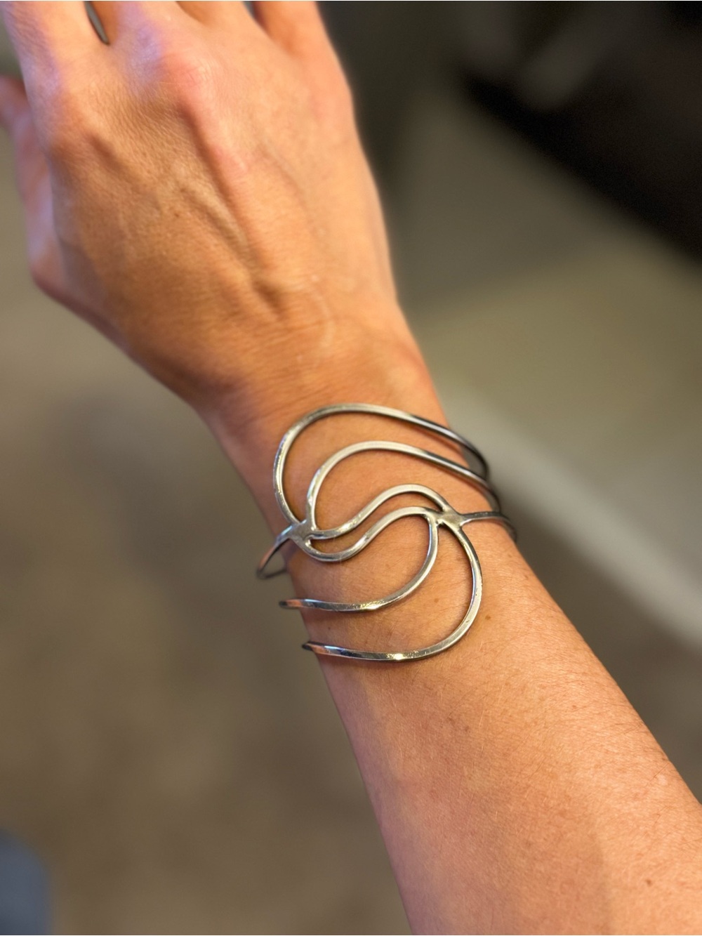 Sterling Silver Open Wave Cuff Bracelet - Women's Fashion Jewelry
